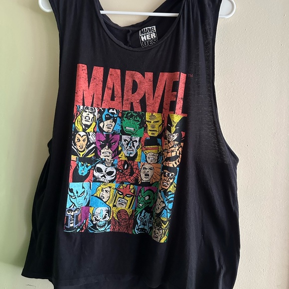 Marvel Tops - 🌟 $5 Marvel Heroes Black Tank Top with Superhero Colorful Faces.